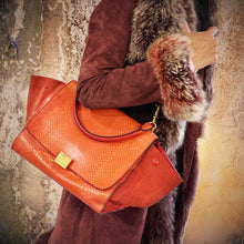 Load image into Gallery viewer, Celine Medium SnakeSkin Orange Trapeze Shoulder Bag TWS
