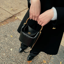 Load image into Gallery viewer, Chanel Bucket Bag Black Lambskin Chevron Quilted With Handle
