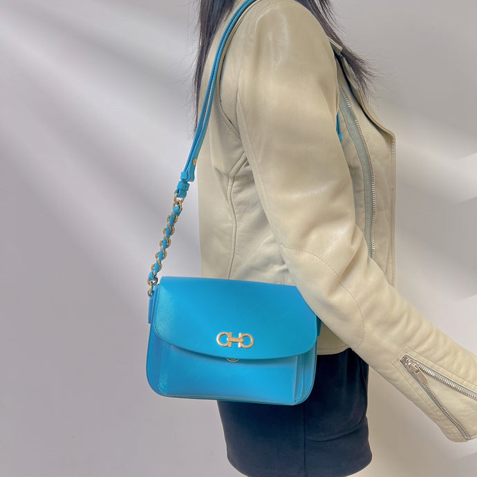Ferragamo Sandrine Shoulder Bag Saffiano leather Bb Blue