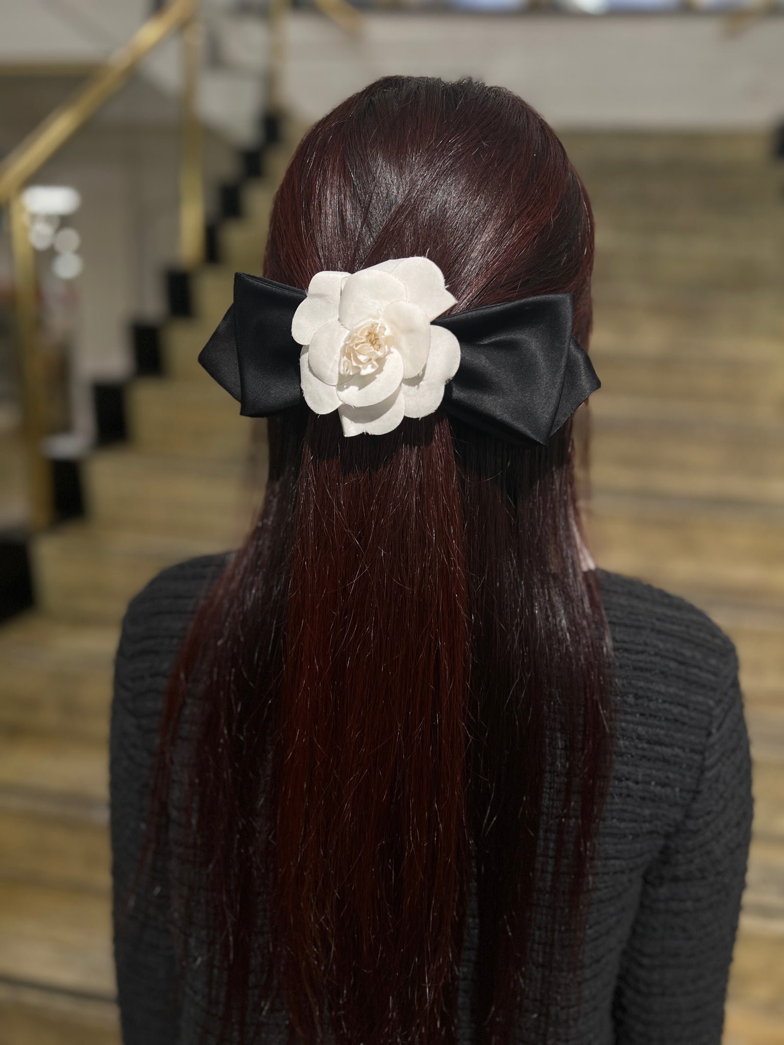 2000s camellia silk bow hairpin