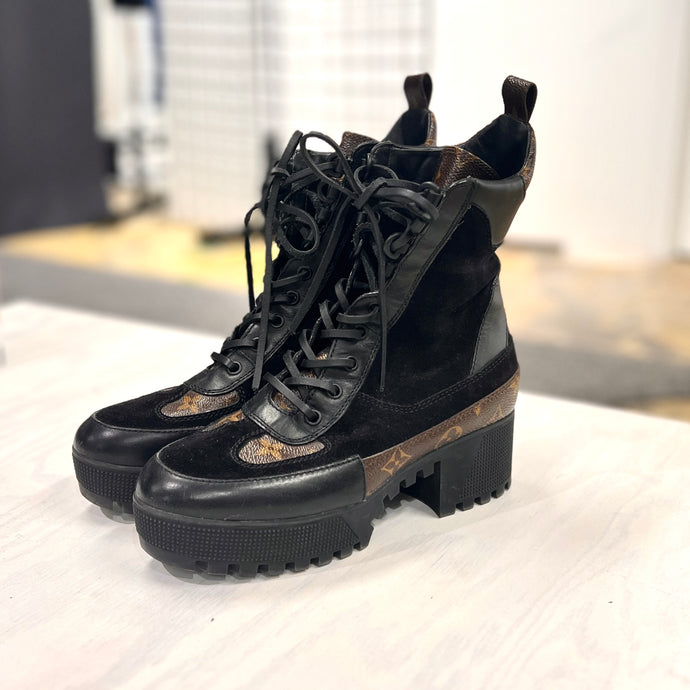 Louis Vuitton Black Suede combat boots