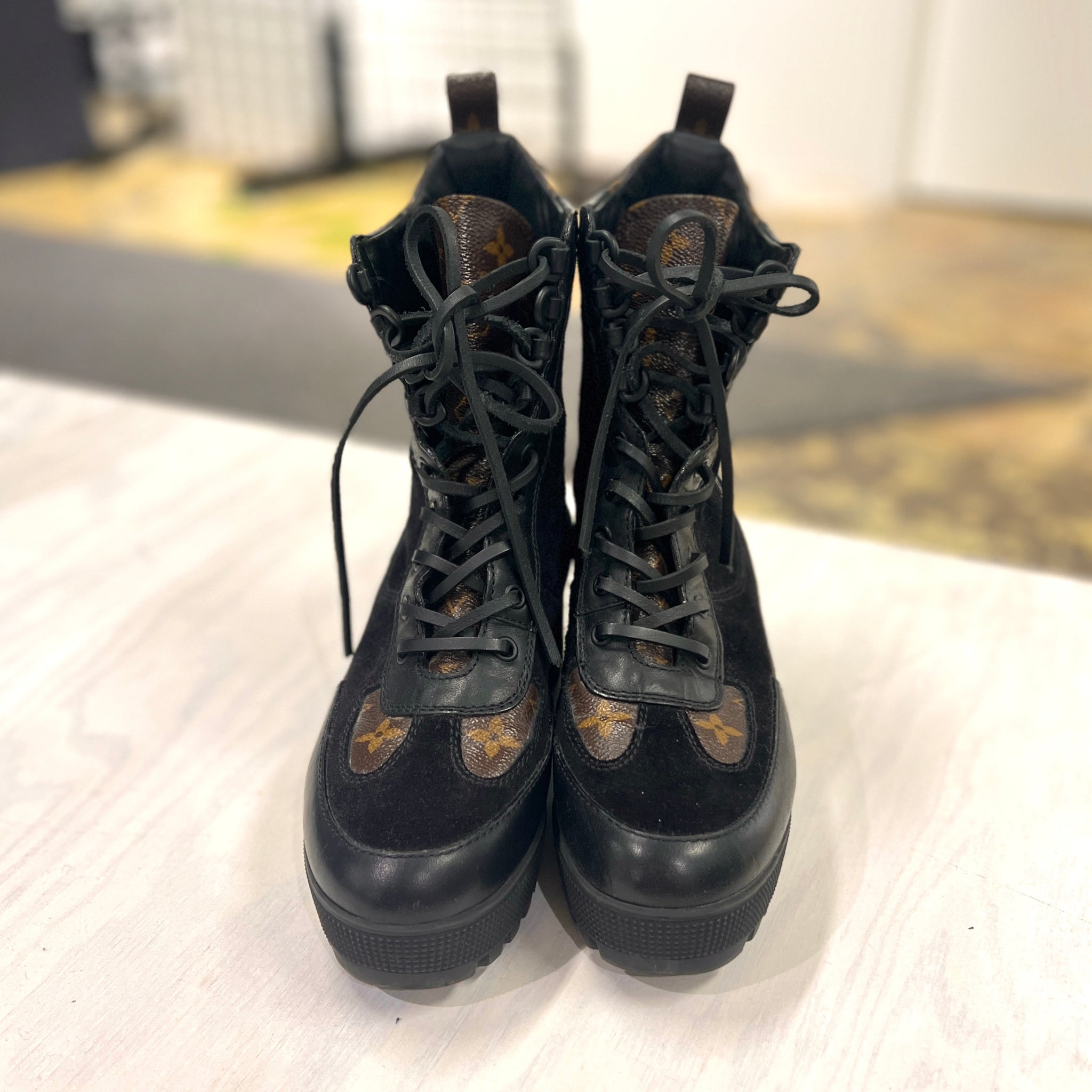 black louis vuitton combat boots