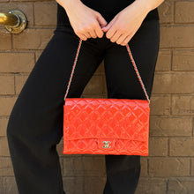 Load image into Gallery viewer, Chanel Patent Orange Clutch On Chain
