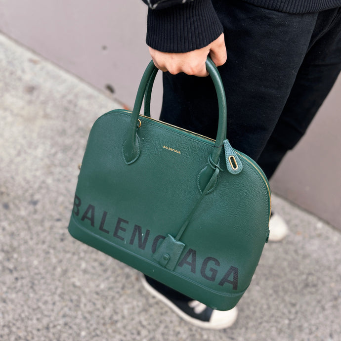 Balenciaga Logo Green Leather Ville Two-way Bag
