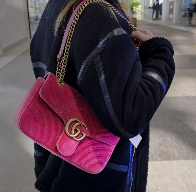 Gucci Pink Velvet GG Marmont Mini Metelasse Two-way Bag TWS