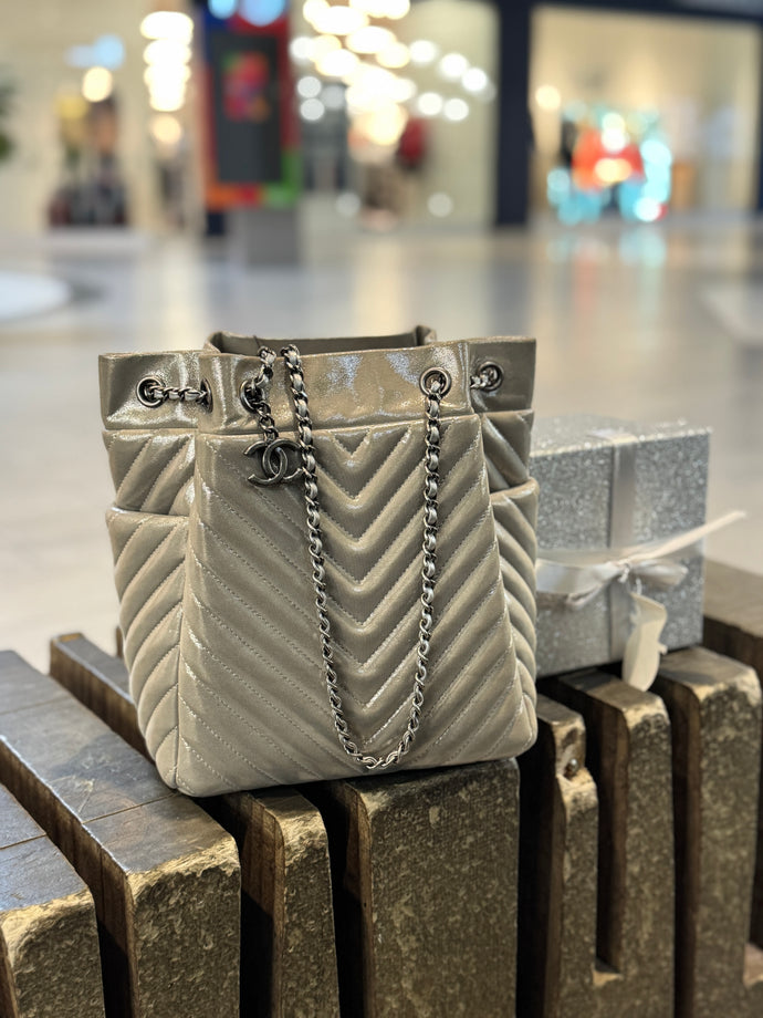 Chanel metallic calfskin chevron urban spirit bucket bag (2016) TWS