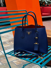 Load image into Gallery viewer, Prada Blue Saffiano Cuir Leather Medium Double Handle Tote TWS
