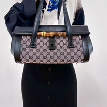 Load image into Gallery viewer, Gucci GG Monogram Canvas Bamboo Lock shoulder Satchel Bag TWS
