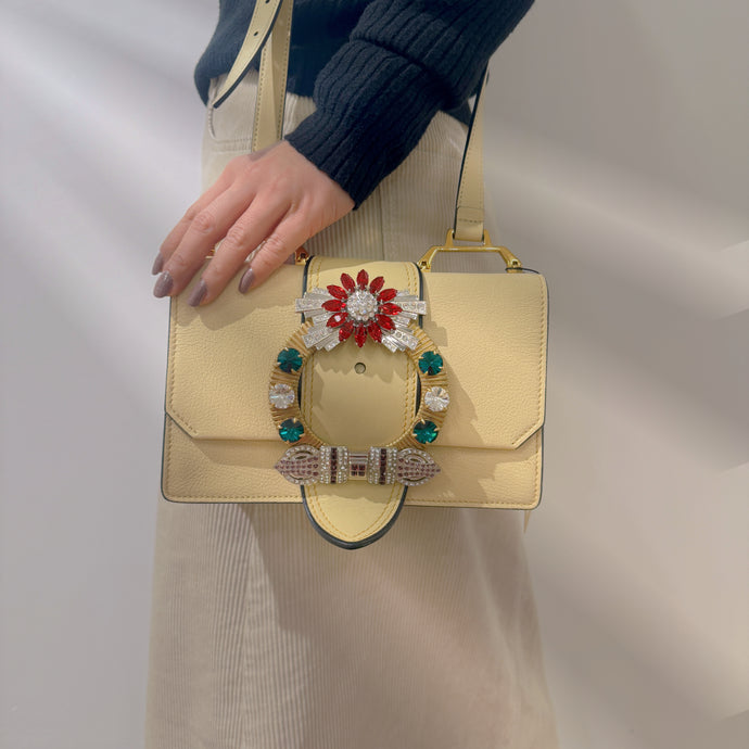 Miu Miu Raffia Madras Crystal Embellished Lady Shoulder Bag