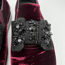 Load image into Gallery viewer, Prada Red Velvet Crystal Embellished Bow Slip On Sneakers
