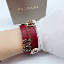 Load image into Gallery viewer, Bvlgari Red Leather Double Coiled Gold Plated Bracelet
