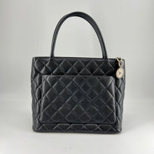 Load image into Gallery viewer, Chanel black quilted caviar leather medallion tote bag
