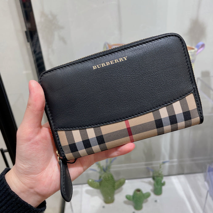 Burberry House Check Canvas and Leather Sip Around Wallet