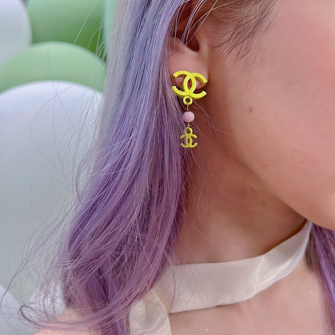 Chanel Yellow CC Logo Vintage Earrings