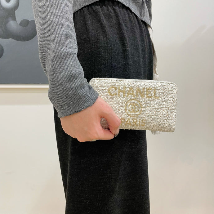 Chanel Canvas Deauville Large Zip Around Wallet