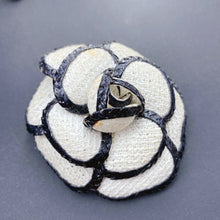 Load image into Gallery viewer, CHANEL White and Black Camellia Brooch
