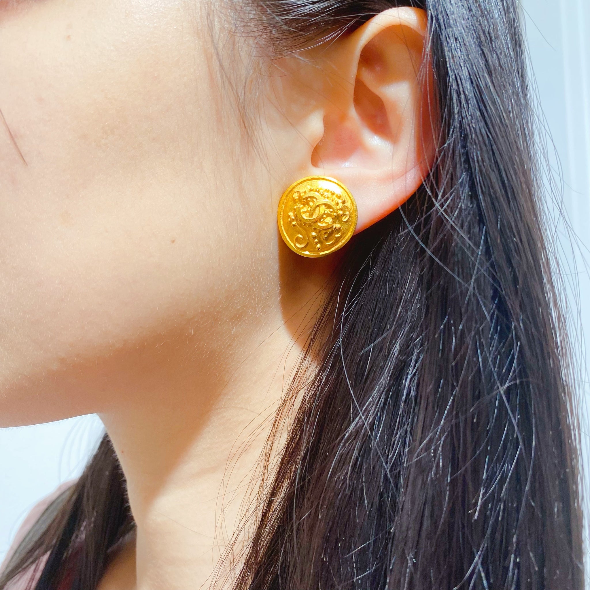 CHANEL CC diamond Quilted ClipOn Earrings Gold WBox Circa 1990s  Chelsea  Vintage Couture