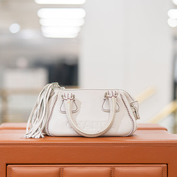Chanel white leather LAX tassel handbag