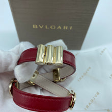 Load image into Gallery viewer, Bvlgari Red Leather Double Coiled Gold Plated Bracelet
