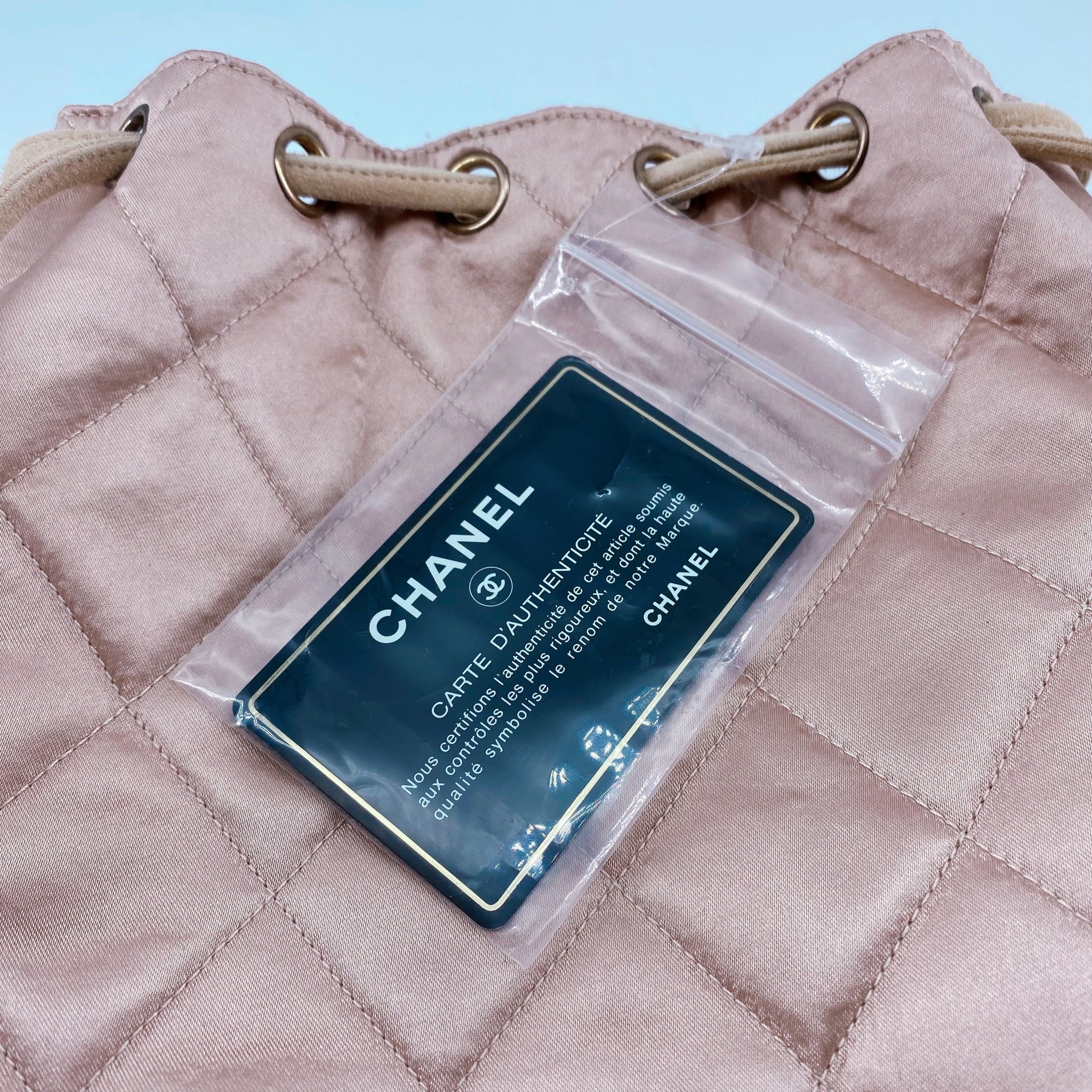 CHANEL Vintage Quilted Satin and Suede
Drawstring Backpack ChanelVTGquiltedbackpack_2048x  main image 2