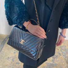 Load image into Gallery viewer, Chanel Black Chevron Quilted Calfskin Leather and Lizard Coco Handle Bag
