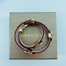 Load image into Gallery viewer, Bvlgari Red Leather Double Coiled Gold Plated Bracelet
