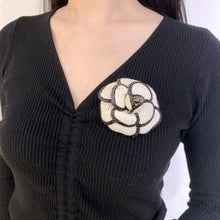 Load image into Gallery viewer, CHANEL White and Black Camellia Brooch
