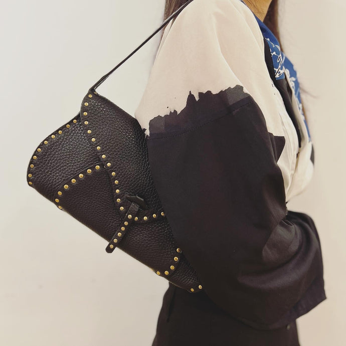 Céline Studded Black Leather Baguette