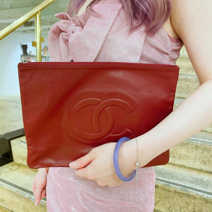 Chanel Red Leather Clutch