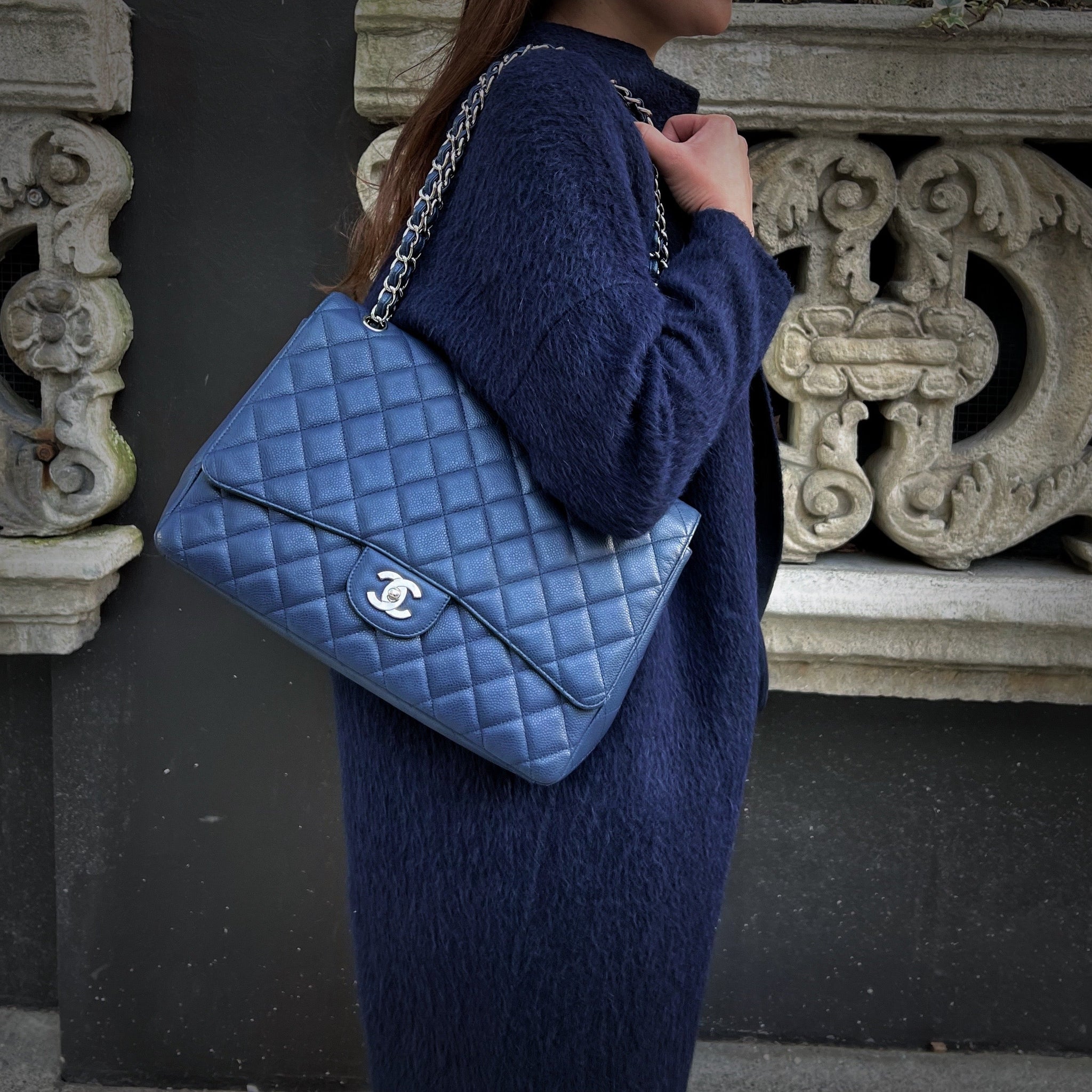 Chanel Blue Perforated Easy Flap Jumbo Bag – The Closet
