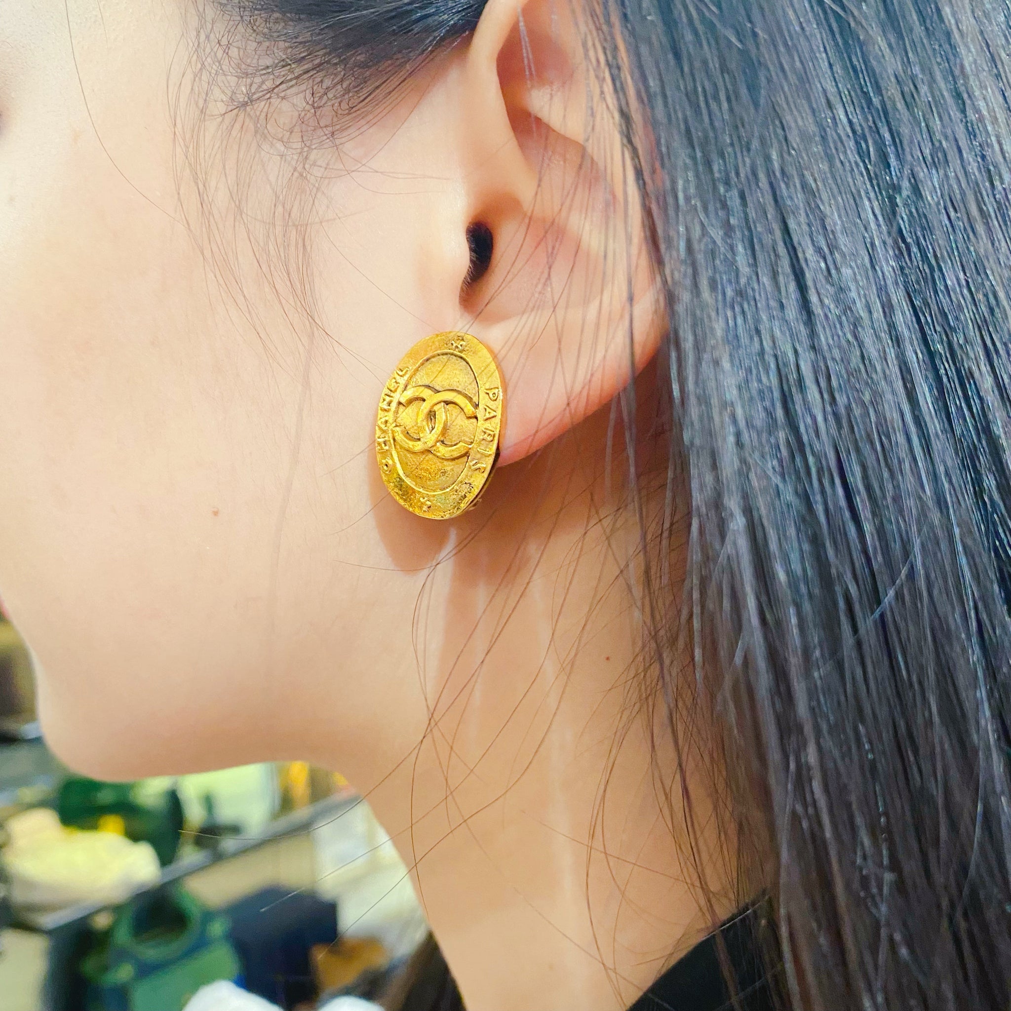 Gold Metal Heart Shaped CC Turnlock Earrings, 2022