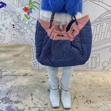 Load image into Gallery viewer, Chanel Vintage Denim Quilted Drawstring Hobo Shoulder Tote Bag
