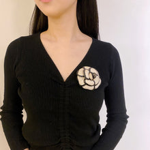 Load image into Gallery viewer, CHANEL White and Black Camellia Brooch
