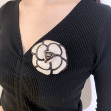 Load image into Gallery viewer, CHANEL White and Black Camellia Brooch
