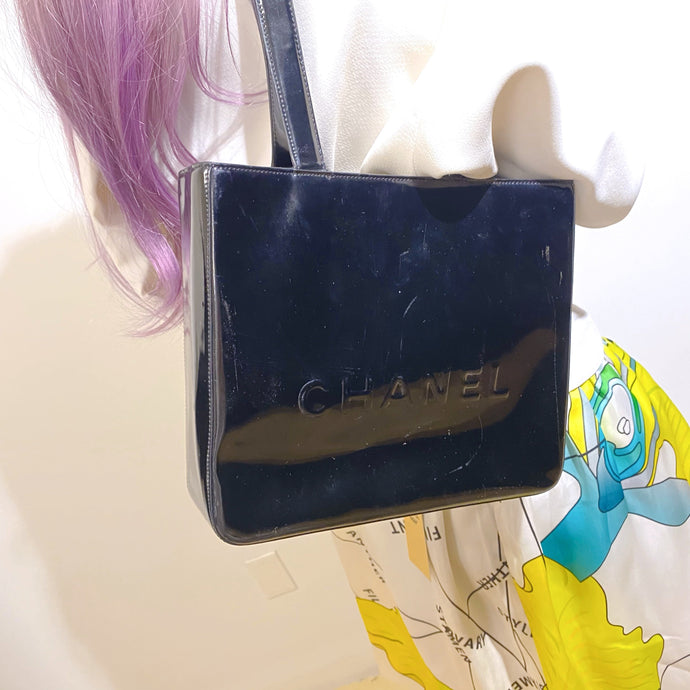 Chanel Black Patent Leather Tote Bag