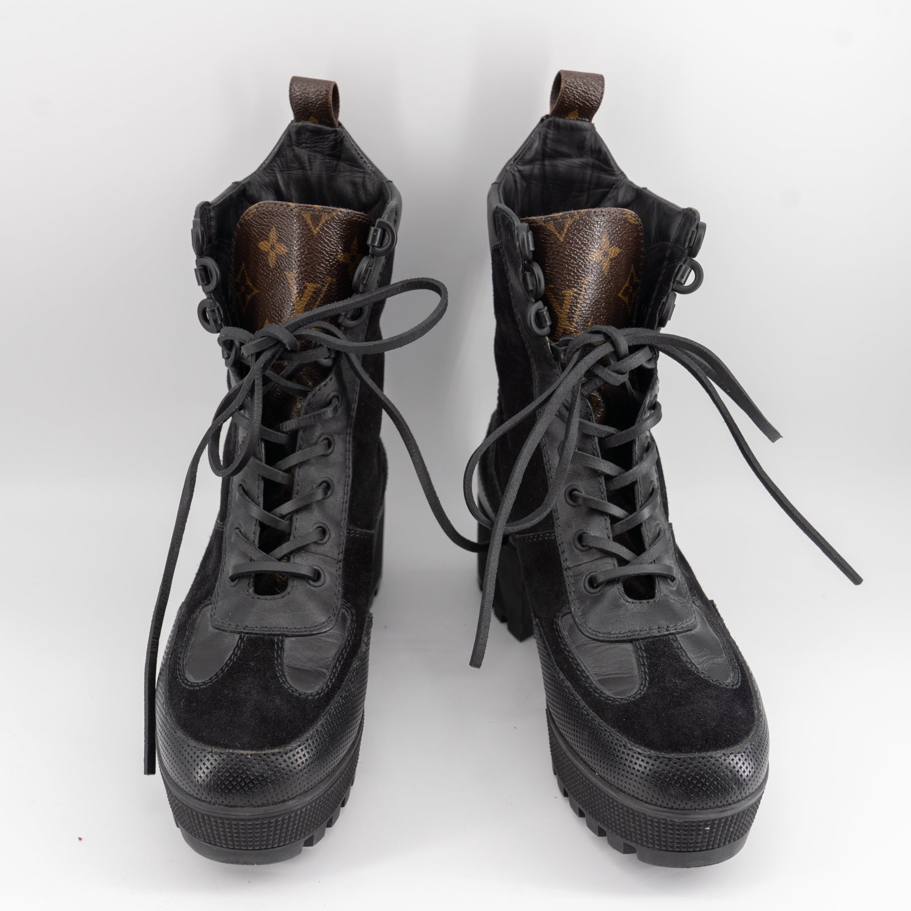 shoes, louis vuitton, combat boots, suede boots, suede, forest green, boots,  lv boots, black combat boots - Wheretoget
