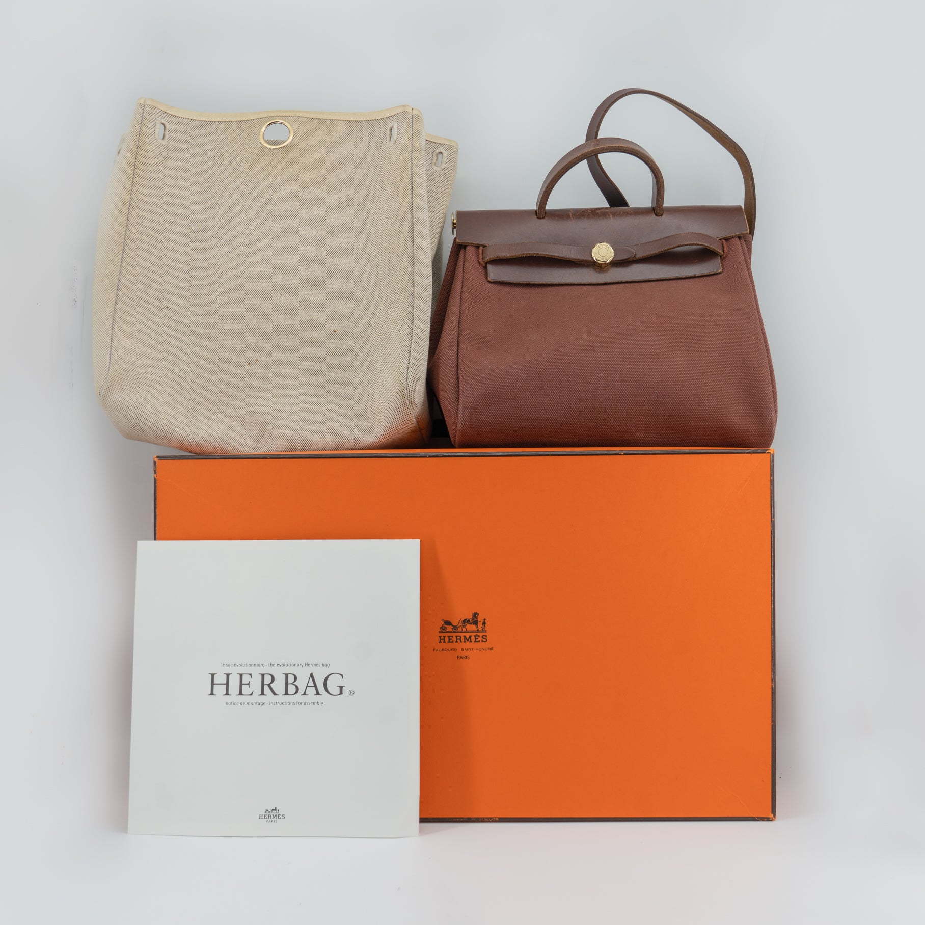 Hermes, Bags, Auth Hermes Herbag Ado Pm 2way Hand Bag Backpackbag Leather  Toilegm Beige