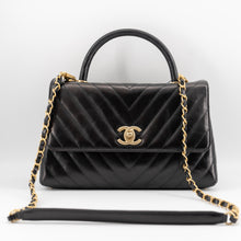 Load image into Gallery viewer, Chanel Black Chevron Quilted Calfskin Leather and Lizard Coco Handle Bag
