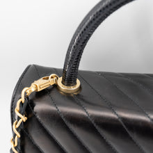 Load image into Gallery viewer, Chanel Black Chevron Quilted Calfskin Leather and Lizard Coco Handle Bag
