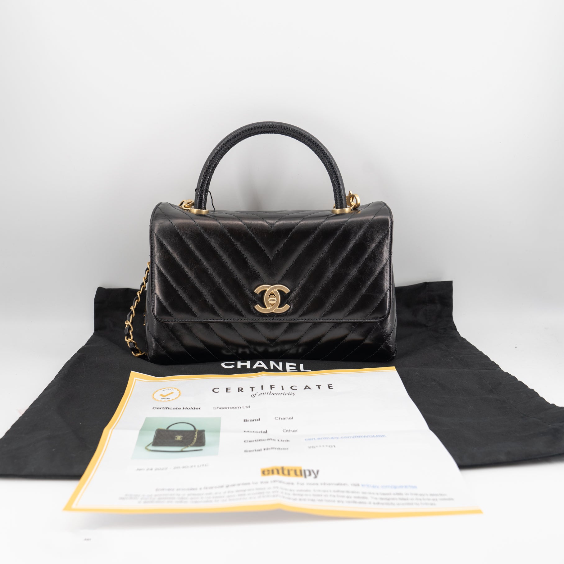 Chanel // Black Aged Calfskin Chevron Small Coco Lizard Handle Bag – VSP  Consignment