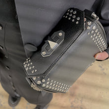 Load image into Gallery viewer, ALEXANDER MCQUEEN Grained Calfskin Studded Box Shoulder Bag 16 Black
