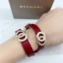 Load image into Gallery viewer, Bvlgari Red Leather Double Coiled Gold Plated Bracelet
