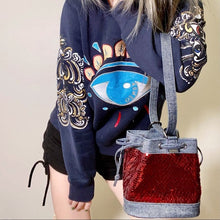 Load image into Gallery viewer, CHANEL Denim Sequin Mini Bucket Bag
