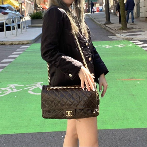 Chanel Crumpled Calfskin Quilted CC Crave Tote Black – J'Adore