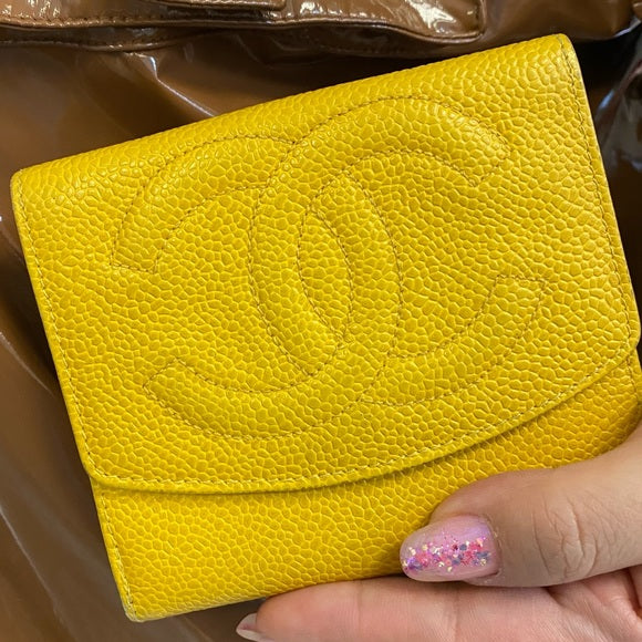 CHANEL yellow calfskin wallet