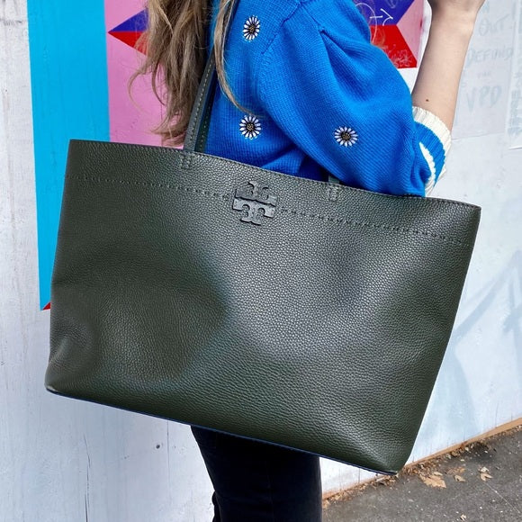 TORY BURCH Green leather tote